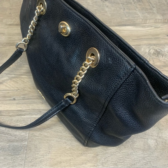 Coach Turnlock Leather Chain Tote Bag - Picture 9 of 16